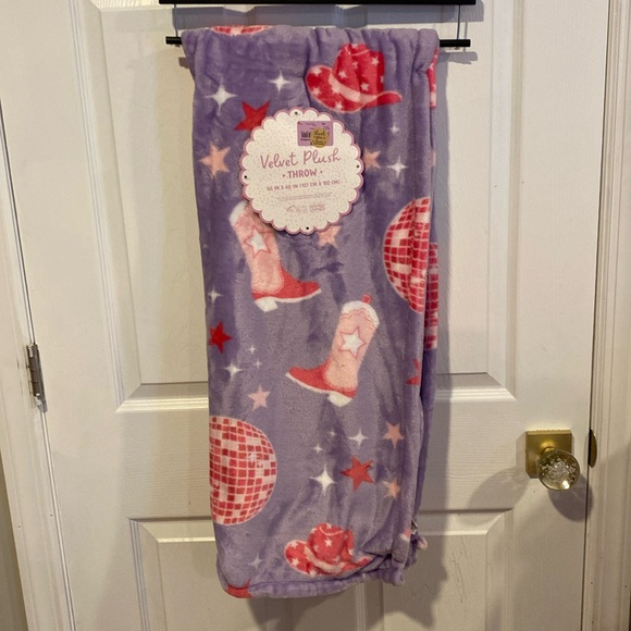 Other - BNWT Cowboy Boots Hat Disco Ball Velvet Plush Throw Blanket